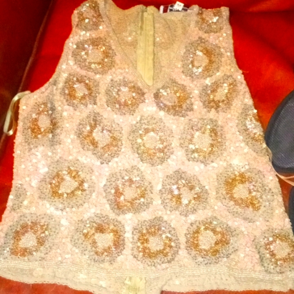 Vintage Gorgeous Glimmering Gold Sequins Aftershock Top